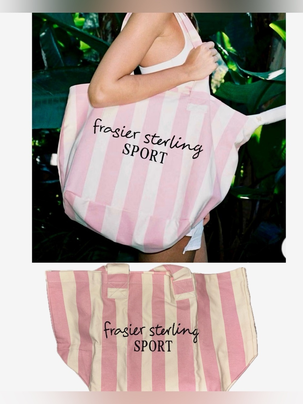 NWT Frasier Sterling Sport Pink & Cream Cotton Canvas Tote Bag HUGE